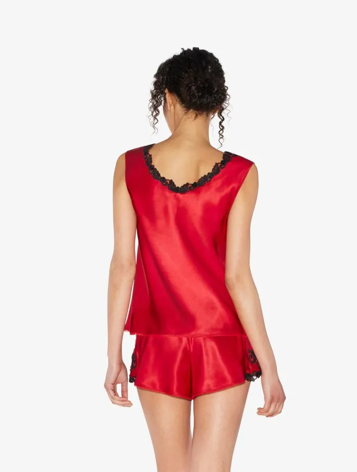 Red Silk Satin Top With Frastaglio Sleepwear La Perla Camisoles