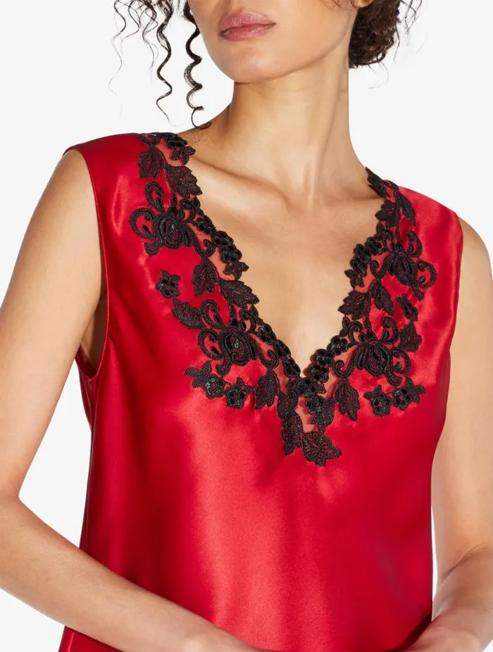 Red Silk Satin Top With Frastaglio Sleepwear La Perla Camisoles