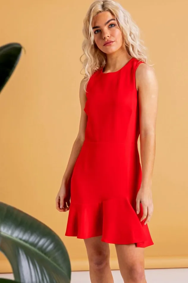 Red Sleeveless Peplum Hem Dress Women Roman Occasionwear