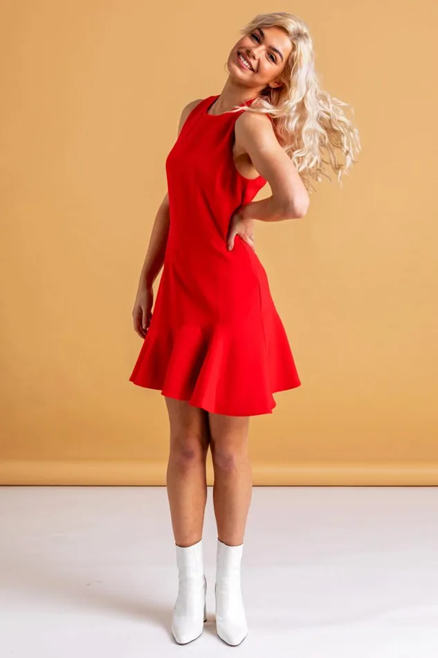 Red Sleeveless Peplum Hem Dress Women Roman Occasionwear
