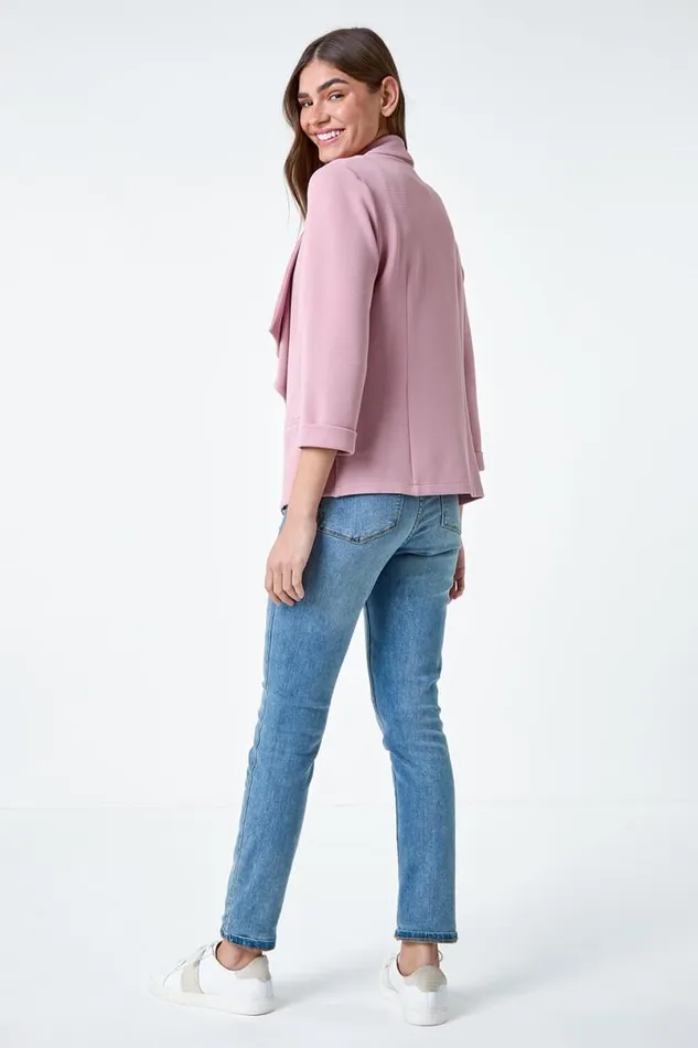 Rose 34 Sleeve Textured Waterfall Front Jacket Women Roman Jackets