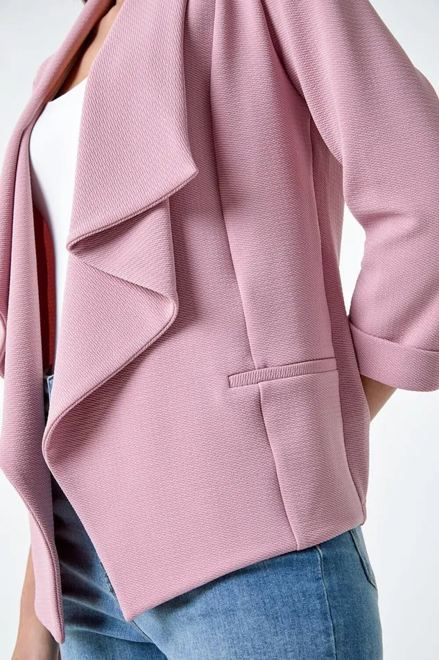 Rose 34 Sleeve Textured Waterfall Front Jacket Women Roman Jackets