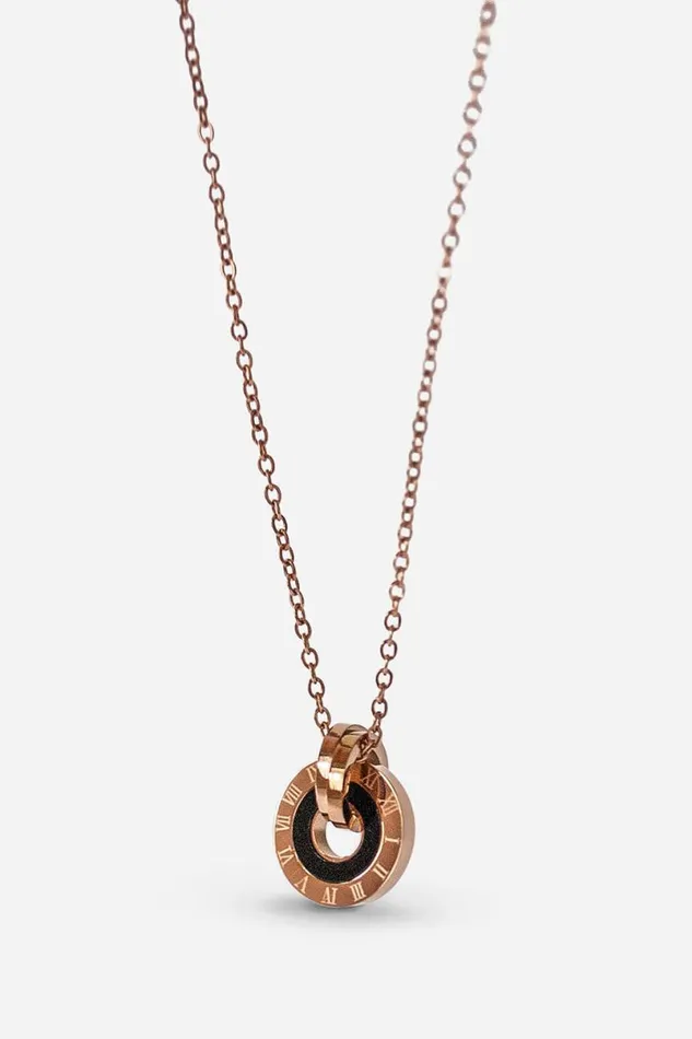 Rose Gold Stainless Steel Chunky Hoop Pendant Necklace Women Roman Jewellery