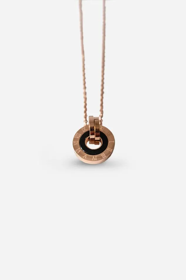 Rose Gold Stainless Steel Chunky Hoop Pendant Necklace Women Roman Jewellery