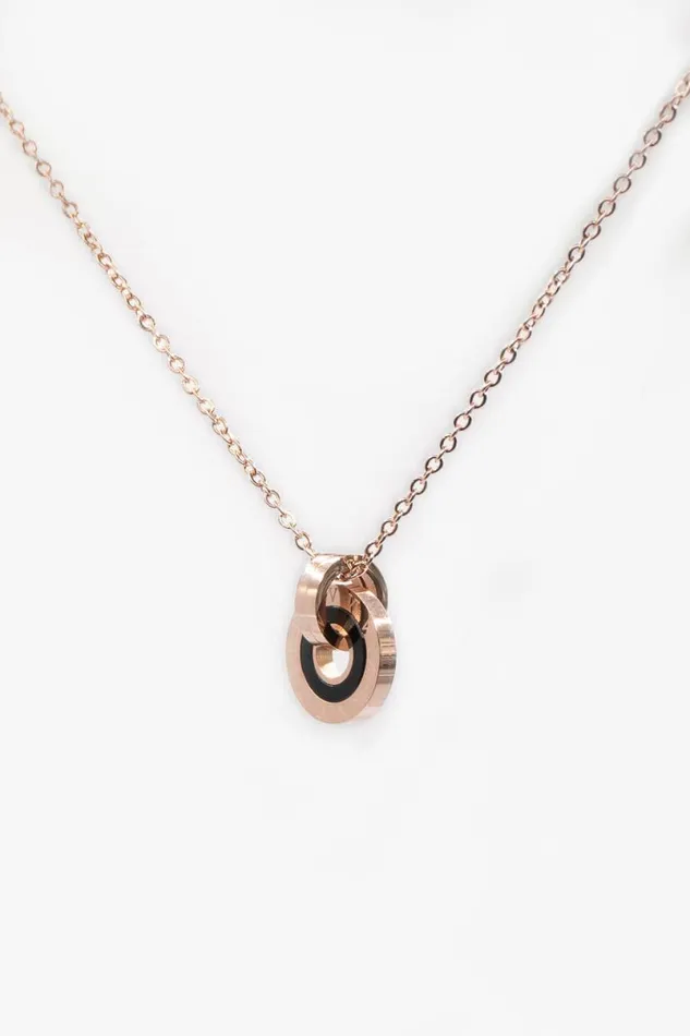 Rose Gold Stainless Steel Chunky Hoop Pendant Necklace Women Roman Jewellery