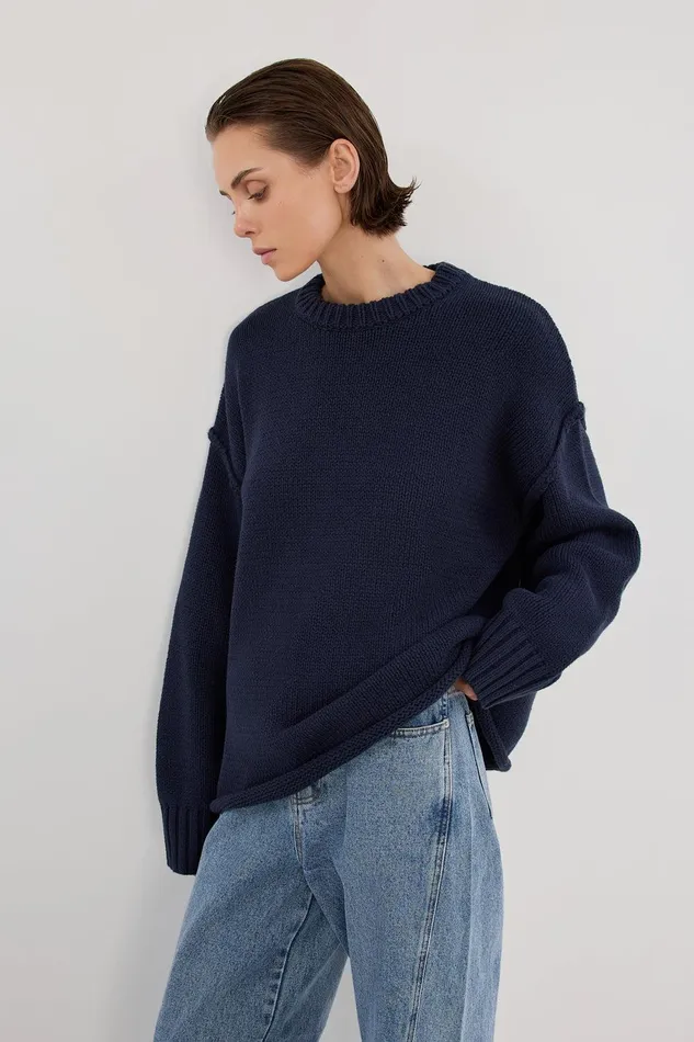 ROY NAVY LONGLINE KNIT JUMPER Women DISSH Sweaters