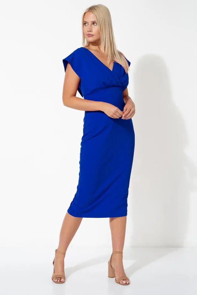 Royal Blue Cross Front Midi Dress Women Roman Dresses