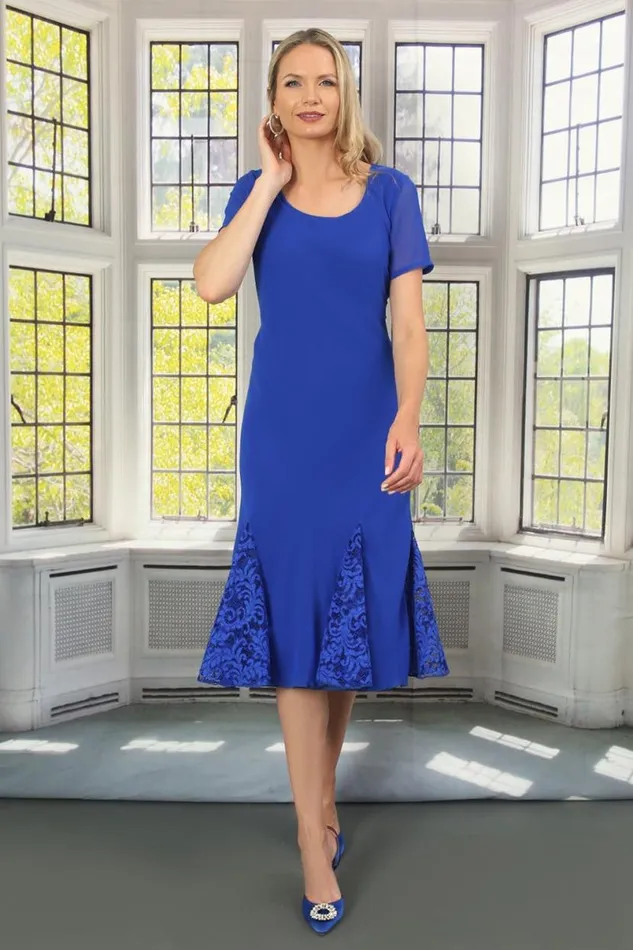 Royal Blue Julianna Lace Insert Godet Dress Women Roman Occasionwear