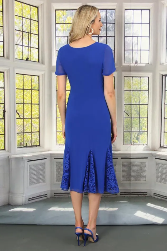 Royal Blue Julianna Lace Insert Godet Dress Women Roman Occasionwear