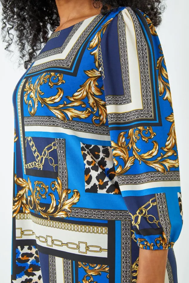 Royal Blue Petite Abstract Animal Print Shift Dress Women Roman Dresses