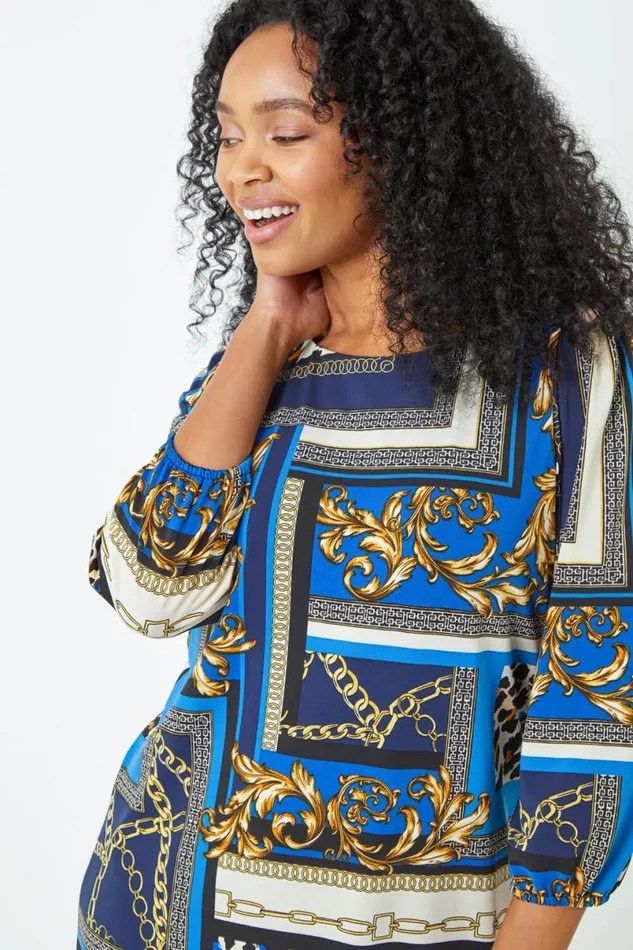 Royal Blue Petite Abstract Animal Print Shift Dress Women Roman Dresses