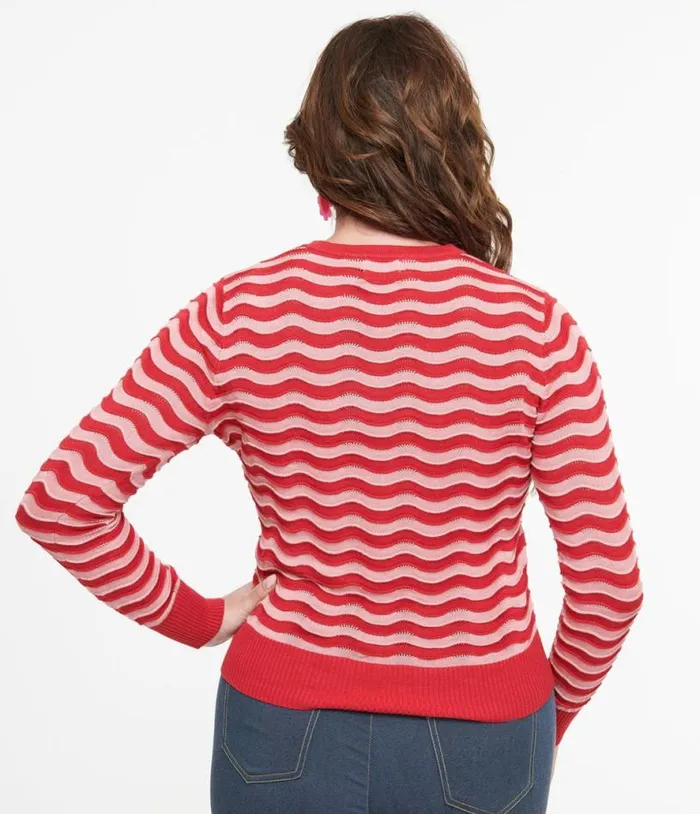 Royal Monk 1970s Red and Pink Sweet Stripes Top Clothing Unique Vintage Sweaters and Cardigans
