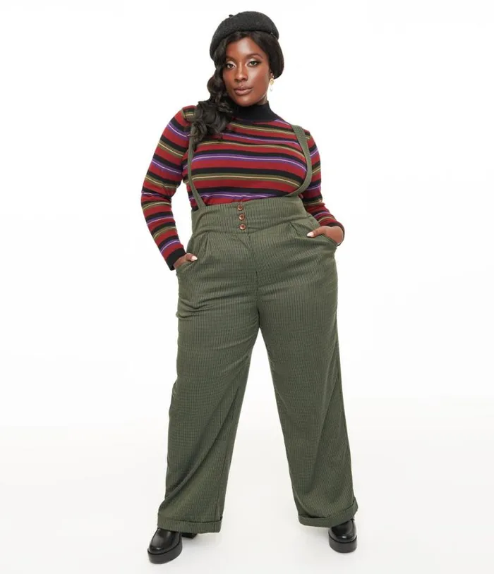 Royal Monk Plus Size 1940s Green Check Jenny Trousers Clothing Unique Vintage Pants Royal Monk Plus Size 1940s Green Check Jenny Trousers Clothing Unique Vintage Pants