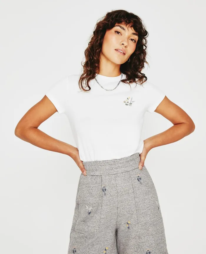 Sadie Crew Eb Flower Stamp Exwhite Women AG Jeans Tees and Tanks