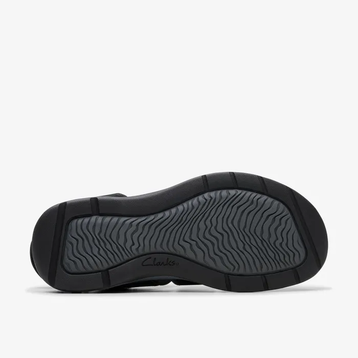 Saltway Cove Black Leather Men Clarks Sandals and Flip Flops