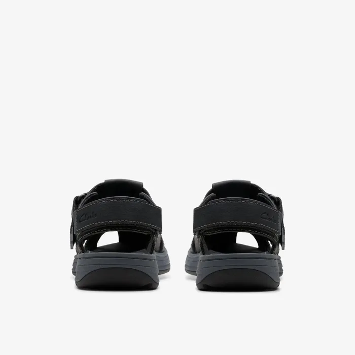 Saltway Cove Black Leather Men Clarks Sandals and Flip Flops