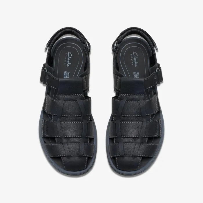 Saltway Cove Black Leather Men Clarks Sandals and Flip Flops