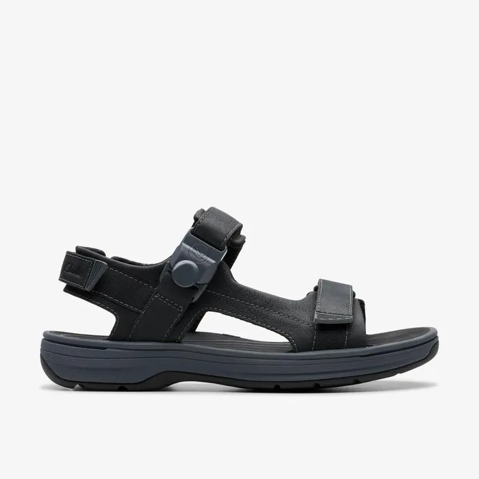 Saltway Trail Black Leather Men Clarks Sandals and Flip Flops