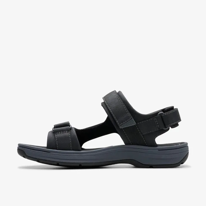 Saltway Trail Black Leather Men Clarks Sandals and Flip Flops