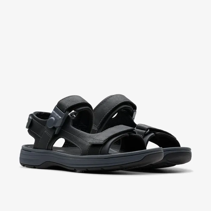 Saltway Trail Black Leather Men Clarks Sandals and Flip Flops