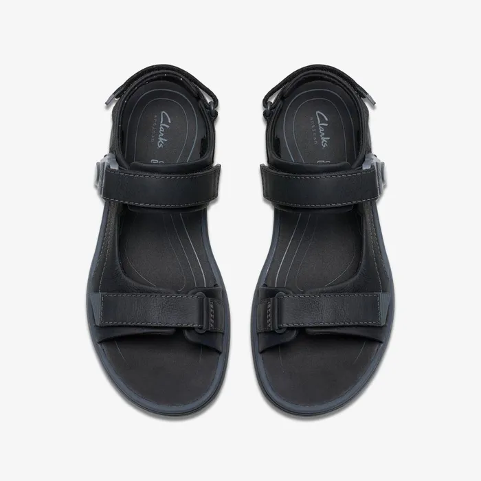 Saltway Trail Black Leather Men Clarks Sandals and Flip Flops
