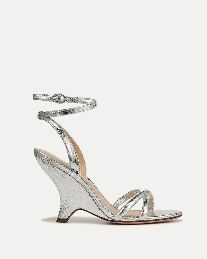 Sandals Shop Veronica Beard Manuela Metallic Leather Sculpted Wedge Sandal Silver