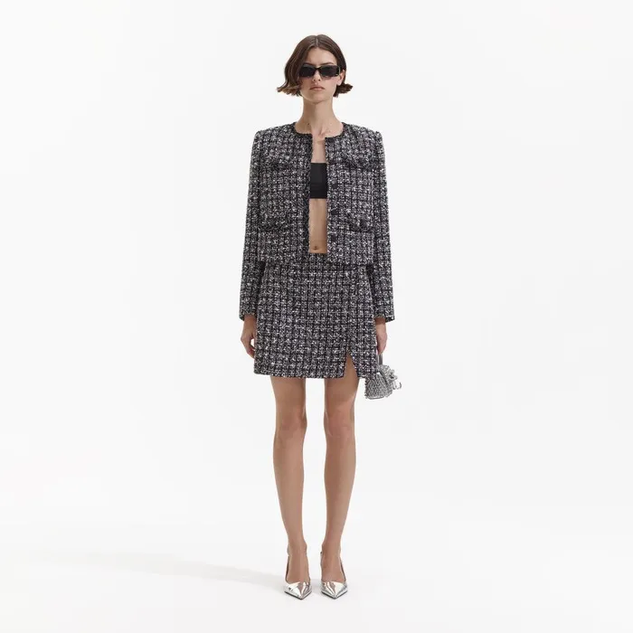 Self Portrait Bottoms Black Check Boucle Mini Skirt 8211 Women