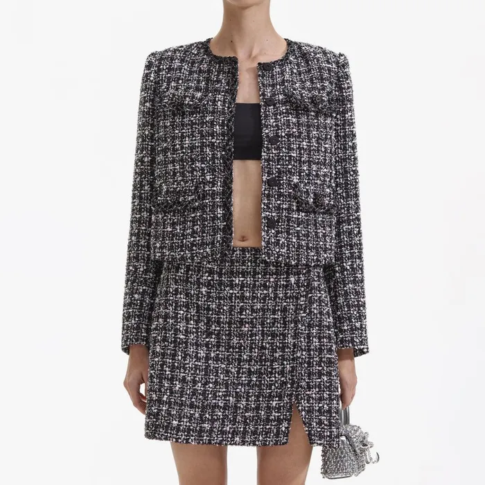 Self Portrait Bottoms Black Check Boucle Mini Skirt 8211 Women