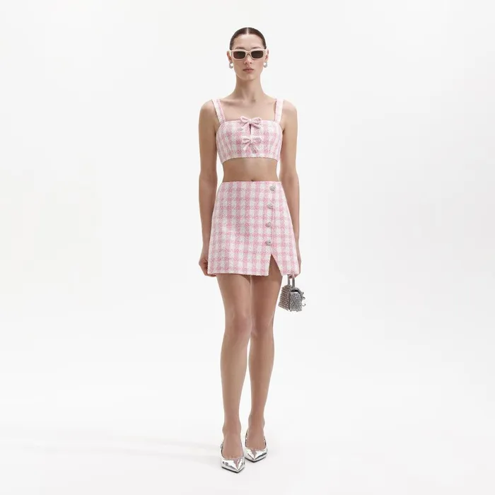 Self Portrait Bottoms Pink Check Boucle Mini Skirt 8211 Women