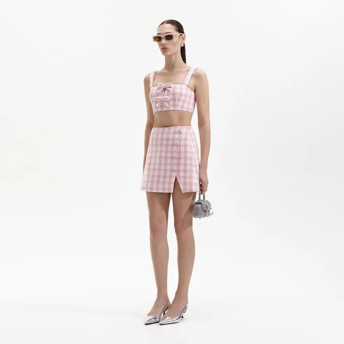 Self Portrait Bottoms Pink Check Boucle Mini Skirt 8211 Women