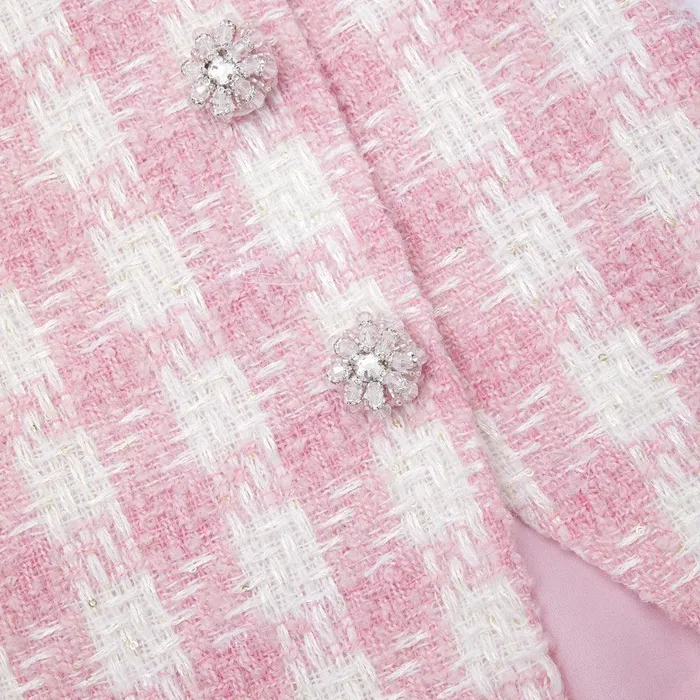 Self Portrait Bottoms Pink Check Boucle Mini Skirt 8211 Women