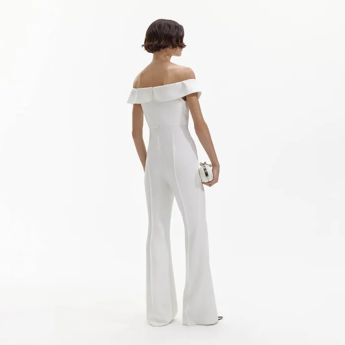 Self Portrait Bottoms White Crepe Bow Jumpsuit 8211 Women