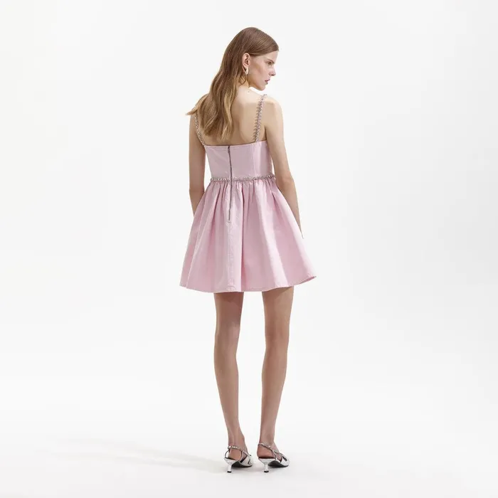 Self Portrait Denim Pink Diamante Denim Mini Dress 8211 Women