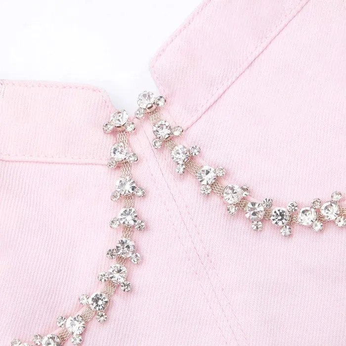 Self Portrait Denim Pink Diamante Denim Mini Dress 8211 Women