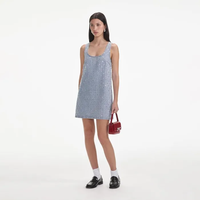 Self Portrait Denim Square Rhinestone Denim Mini Dress 8211 Women Self Portrait Denim Square Rhinestone Denim Mini Dress 8211 Women