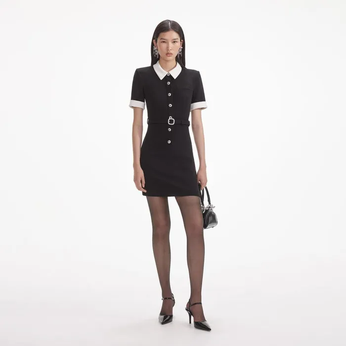 Self Portrait Dresses Black Crepe Contrast Mini Dress 8211 Women