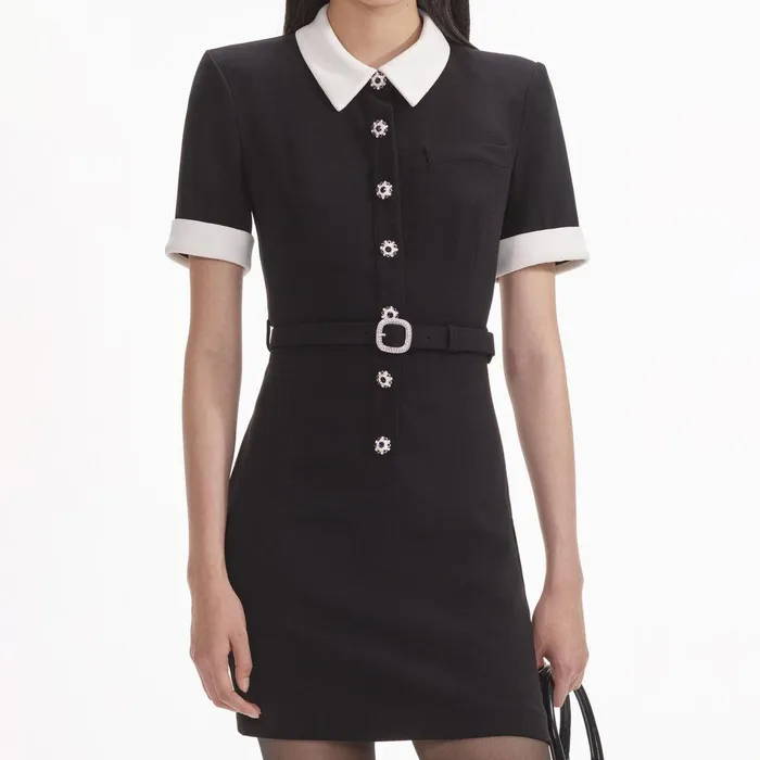 Self Portrait Dresses Black Crepe Contrast Mini Dress 8211 Women
