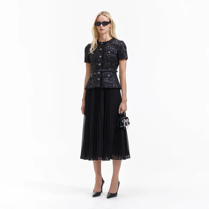Self Portrait Dresses Black Sequin Boucle Tailored Midi Dress 8211 Women Self Portrait Dresses Black Sequin Boucle Tailored Midi Dress 8211 Women