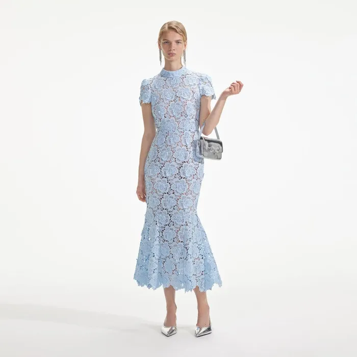 Self Portrait Dresses Blue Flower Lace Midi Dress 8211 Women