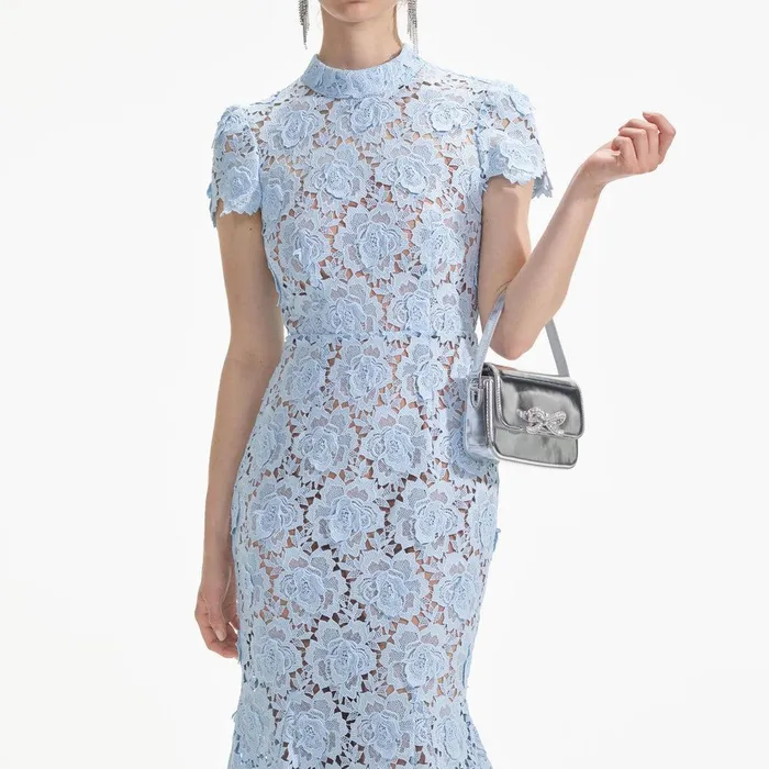Self Portrait Dresses Blue Flower Lace Midi Dress 8211 Women