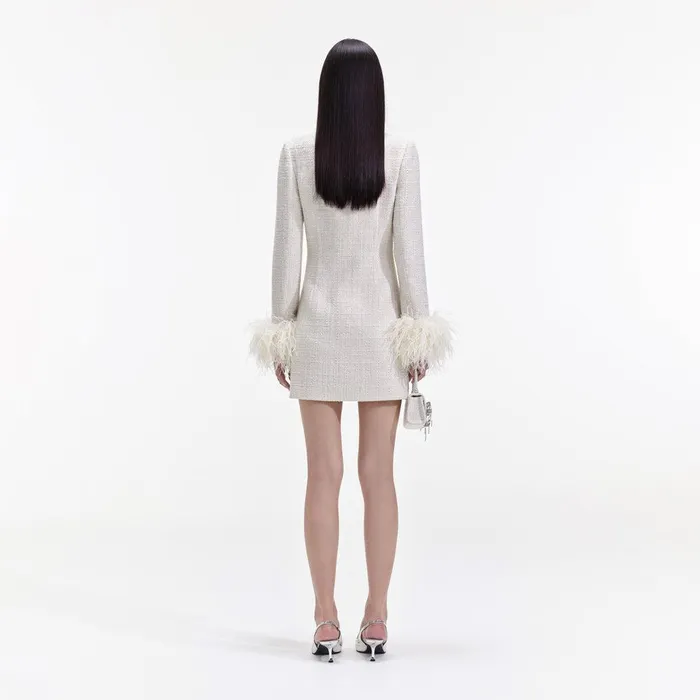 Self Portrait Dresses Cream Boucle Feather Mini Dress 8211 Women