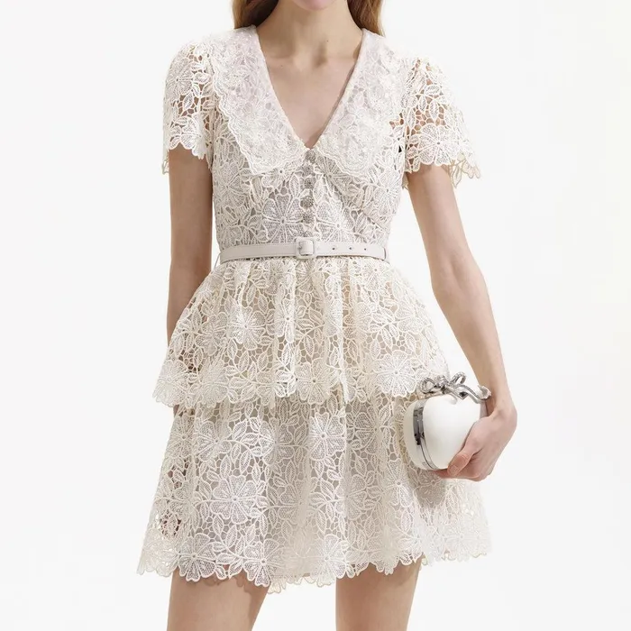 Self Portrait Dresses Cream Collar Mini Dress 8211 Women