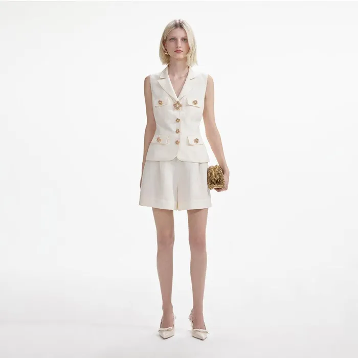 Self Portrait Dresses Cream Linen Tailored Playsuit 8211 Women