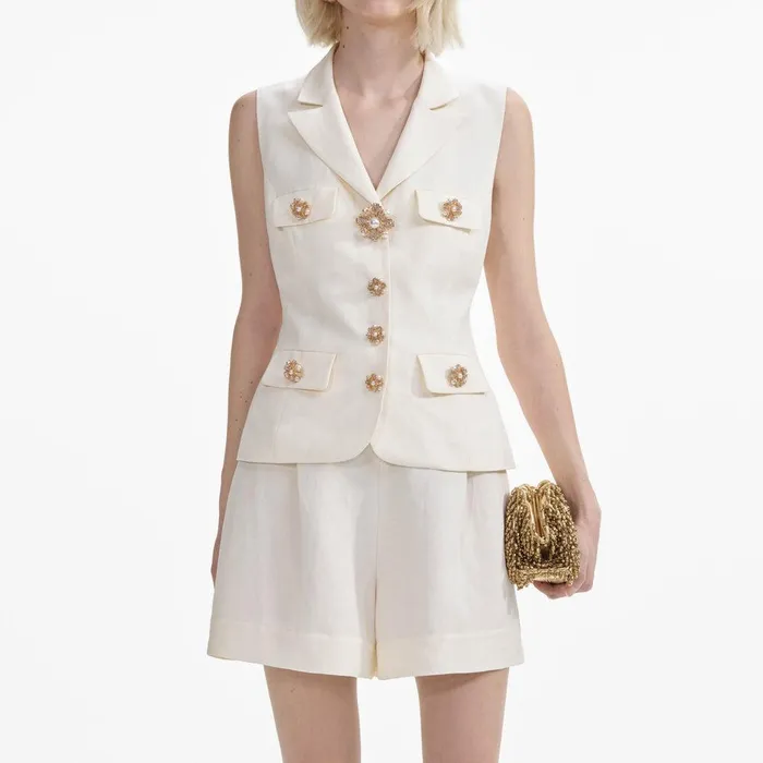 Self Portrait Dresses Cream Linen Tailored Playsuit 8211 Women