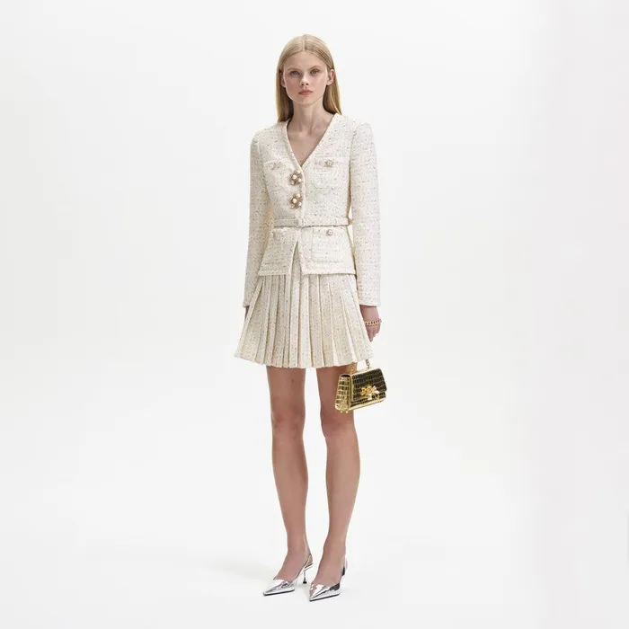 Self Portrait Dresses Cream Metallic Boucle Mini Jacket Dress 8211 Women