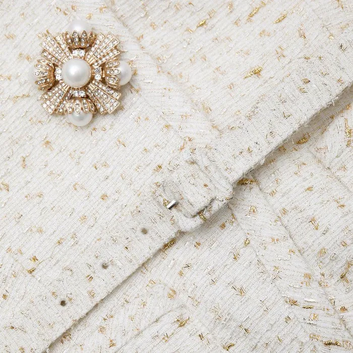 Self Portrait Dresses Cream Metallic Boucle Mini Jacket Dress 8211 Women