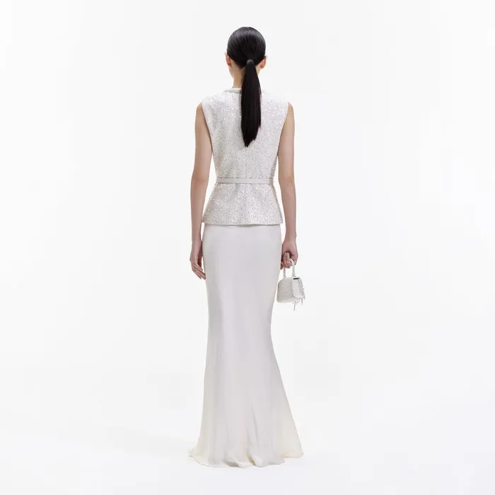 Self Portrait Dresses Cream Sequin Boucle Maxi Dress 8211 Women