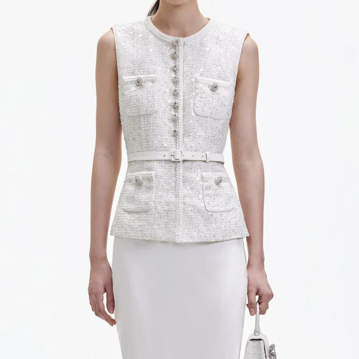 Self Portrait Dresses Cream Sequin Boucle Maxi Dress 8211 Women