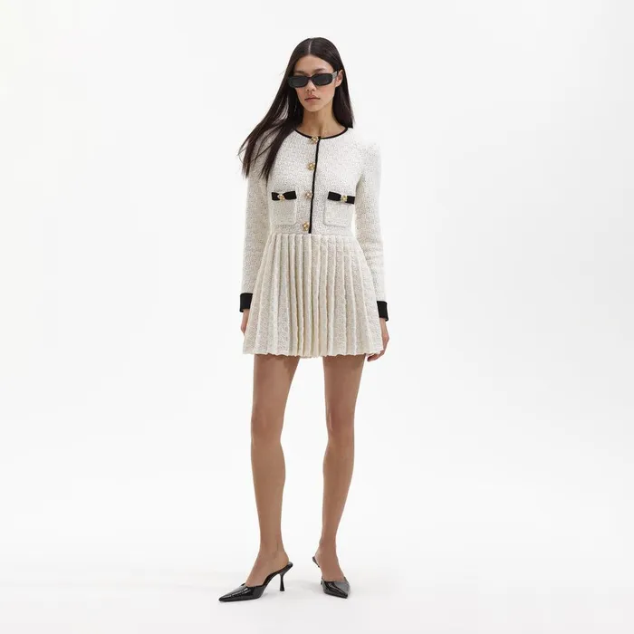 Self Portrait Dresses Cream Weave Knit Mini Dress 8211 Women