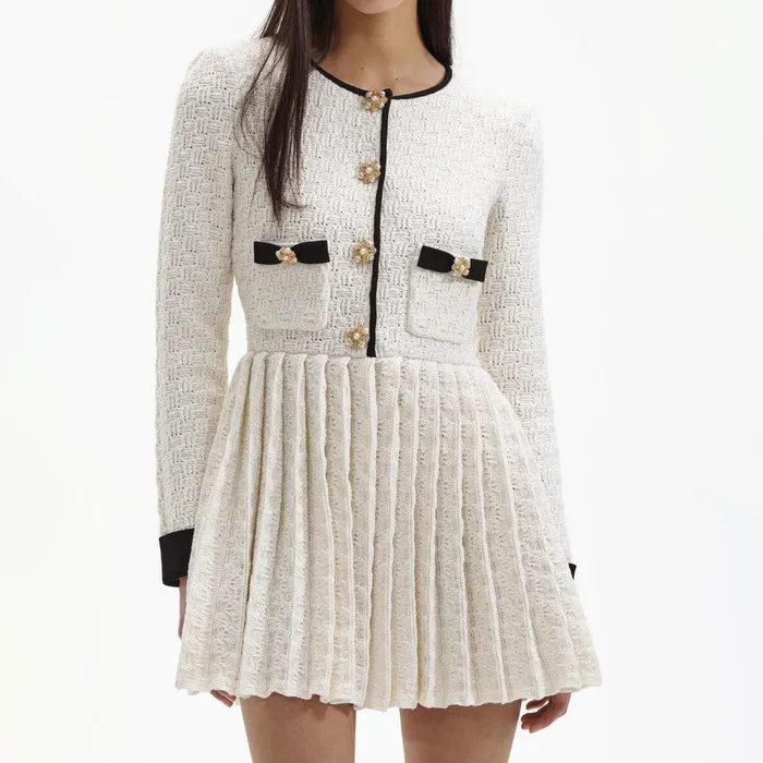 Self Portrait Dresses Cream Weave Knit Mini Dress 8211 Women